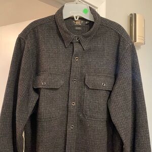 MINT! RRL Ralph Lauren (L) Brown Heathered Wool Button Down - double tab collar